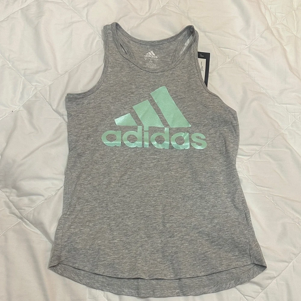 NEW Adidas Heather Gray Tank with Mint Logo size 7/8 - Picture 3 of 5